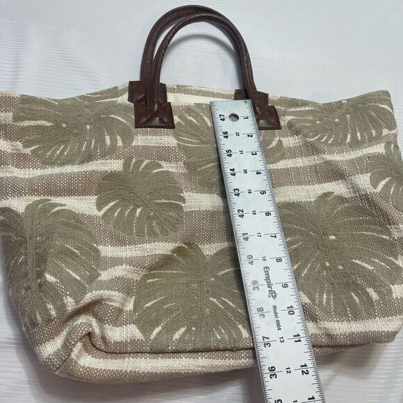 J Jill Purse Large Tan Fabric Handbag Hobo Bag Boho Tropical Leaves Lightweight - Picture 3 of 10